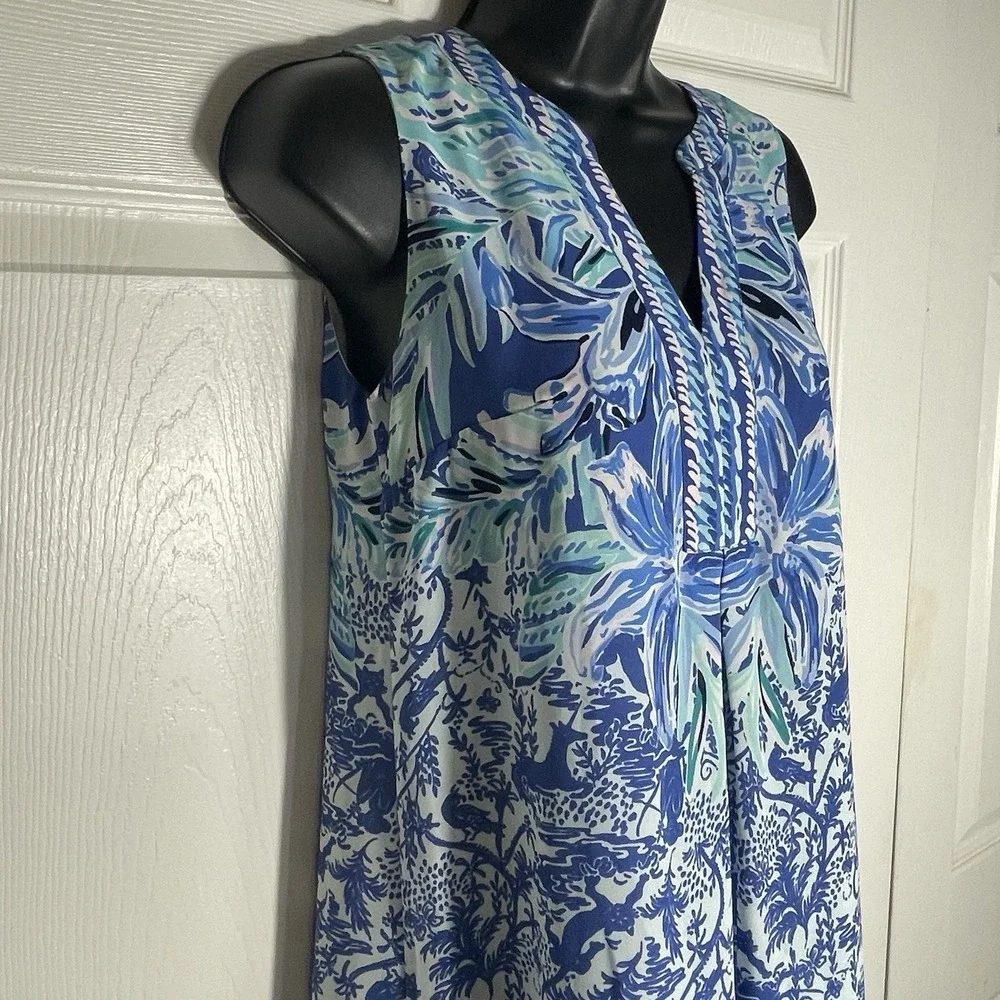 Lily Pulitzer Evah Ready Set Gecko Shift Dress Women‎ XXS Blue Sleeveless V-Neck